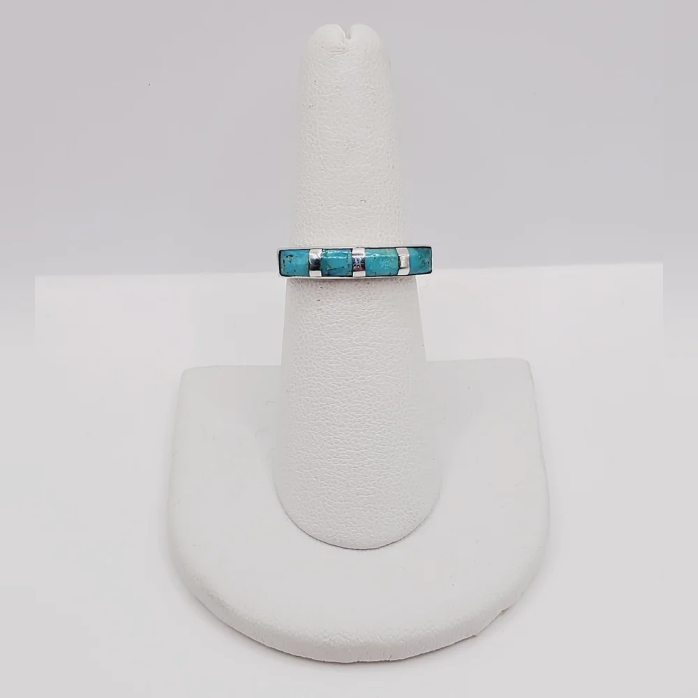 1 Carat Kingman Turquoise Inlay 925 Sterling Silver Band Ring